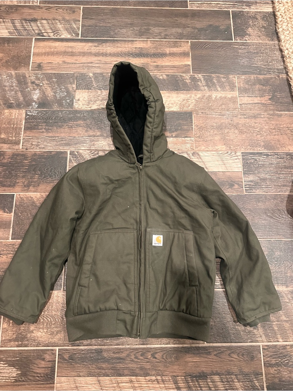 Carhartt Black Quilted Lined Jacket with Olive Trim